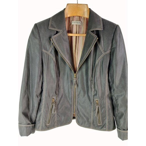 C&A Jackets & Blazers - CANDA C&A Womens Black Faux Leather Jacket Zipper Closure Contrast Size 40 Moto